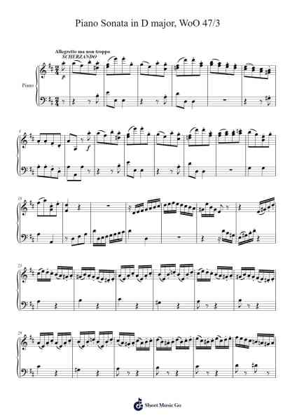 Piano Sonata in D Major, WoO 47/3: III. Scherzando: Allegretto, ma non troppo Sheet Music by Ludwig van Beethoven-Arr.Jofield