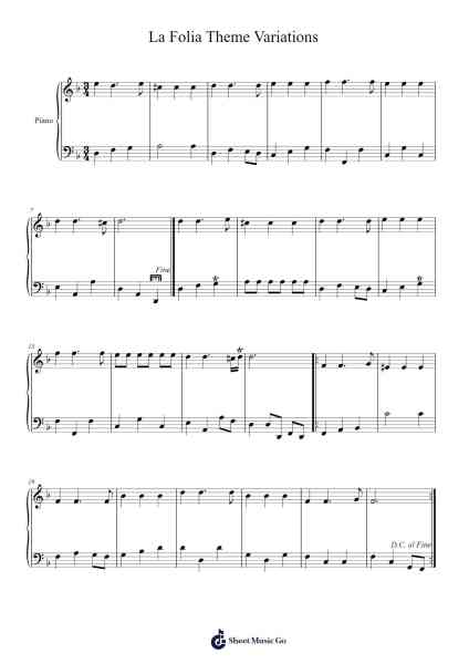 La Folia Theme Variations 樂譜由 Scripche Dernings - 編曲 Totience Queesom