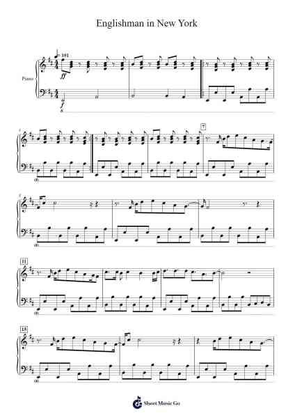 Englishman in New York Sheet Music by Sting-Arr.Croftlitt