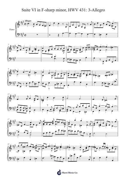 Suite VI in F-sharp minor, HWV 431: 3. Allegro Sheet Music by undefined-Arr.Kirkwen Meldell