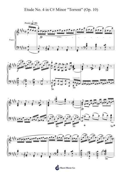 Etude No. 4 in C Sharp Minor, Op. 10 "Torrent" Sheet Music by Frédéric Chopin-Arr.Thomgreg
