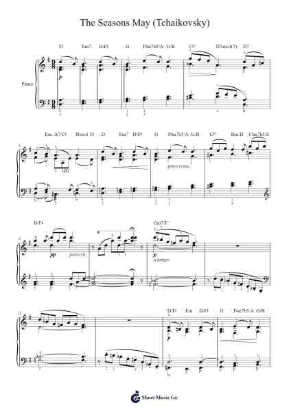 The Seasons, Op. 37a: V. May (Starlit Nights) Sheet Music by Pyotr Ilyich Tchaikovsky-Arr.Youngvian