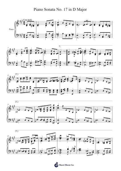 Piano Sonata No. 17 in D Major Sheet Music by -Arr.Bclark