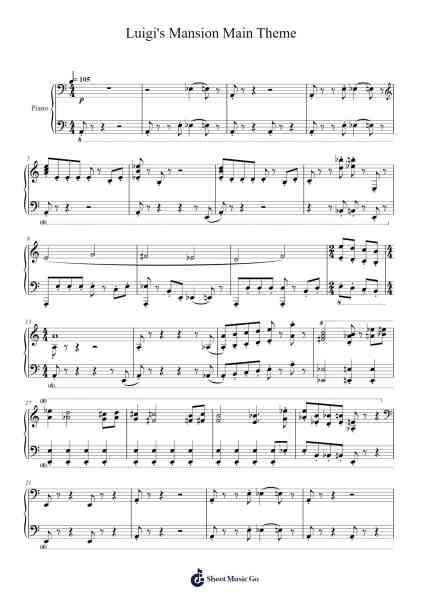 Luigi's Mansion Main Theme Sheet Music by Kazumi Totaka-Arr.Chesria