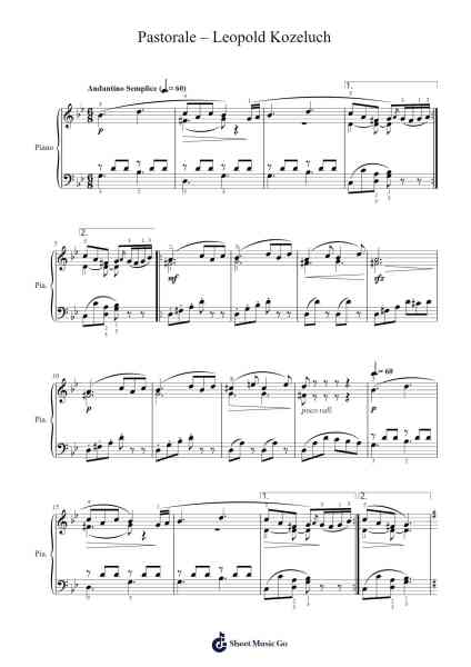 Pastorale Sheet Music by Leopold Kozeluch-Arr.Dilliz Woolfsil