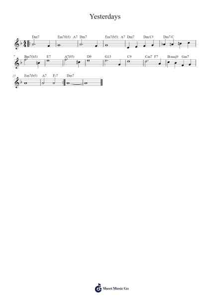 Yesterdays Sheet Music by Jerome Kern-Arr.Bartnice
