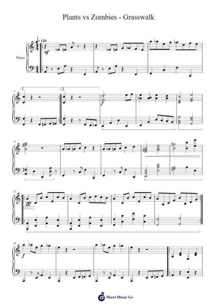 Plants vs Zombies - Grasswalk Sheet Music by Laura Shigiara-Arr.Losopp Webslin