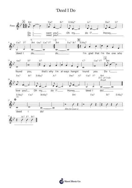 'Deed I Do Sheet Music by Fred Rose-Arr.Stoweberg