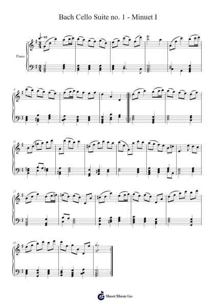 Bach Cello Suite no. 1 - Minuet I Sheet Music by Johann Sebastian Bach-Arr.Humera