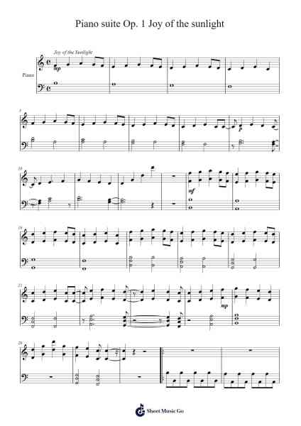 Piano Suite Op. 1 "Joy of the Sunlight" Sheet Music by Jackca-Arr.Sawoolf Phylhale