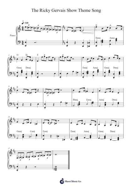 The Ricky Gervais Show Theme Song Sheet Music by Unknown Mortal Orchestra-Arr.Ronbard