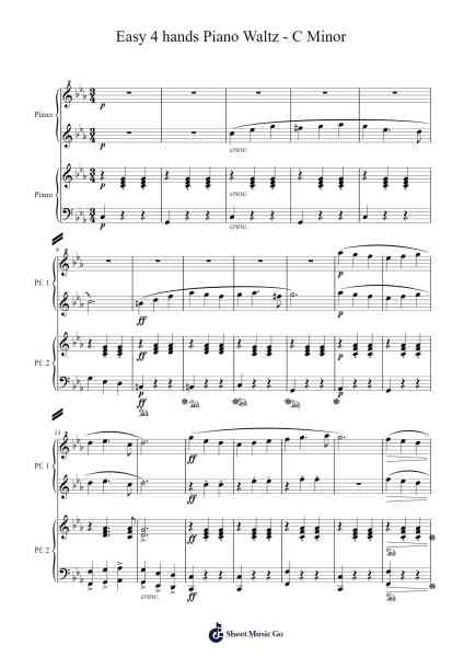 Easy 4 Hands Piano Waltz in C Minor Sheet Music by Nicola Casagrande-Arr.Babberg Neriam