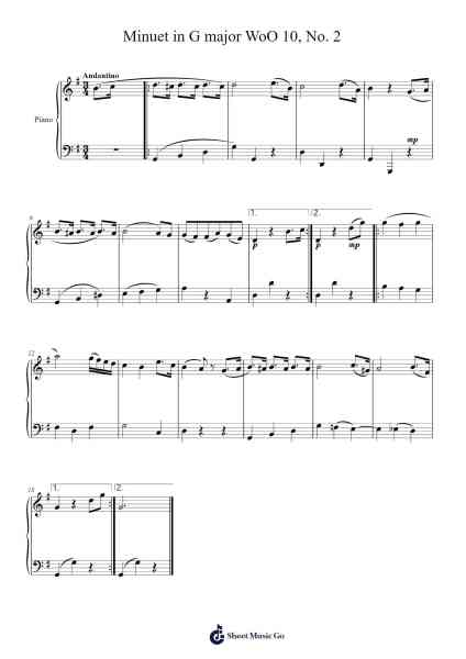 Minuet in G Major, WoO 10, No. 2 Sheet Music by Ludwig van Beethoven-Arr.Fordtodd