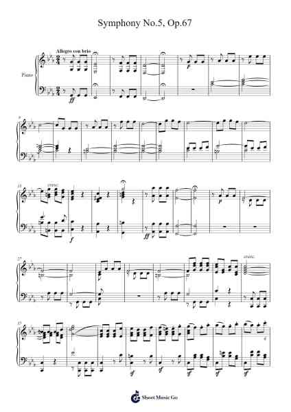 Symphony No. 5 in C Minor, Op. 67: I. Allegro con brio Sheet Music by Ludwig van Beethoven-Arr.Philley Mabna