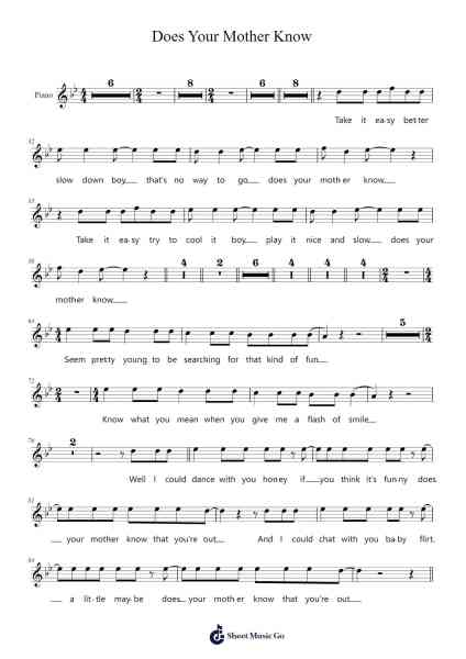 Does Your Mother Know Sheet Music by Emlard Gemcah-Arr.Blithefrey