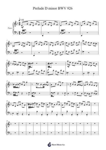 Prelude in D Minor, BWV 926 Sheet Music by Johann Sebastian Bach-Arr.Joypoe Willze
