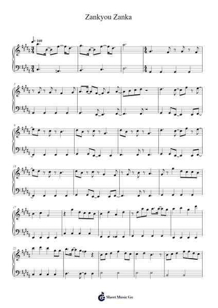 Zankyou Zanka Sheet Music by Misc Cartoons-Arr.Nanholt Walkchi