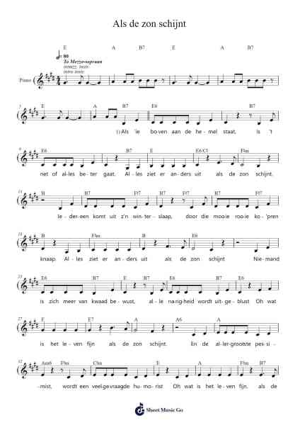 Als de zon schijnt Sheet Music by André van Duin-Arr.Osrias Drewnia