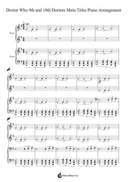 Doctor Who 9th and 10th Doctors Main Titles Piano Arrangement Sheet Music by Murray Gold-Arr.Attcolm