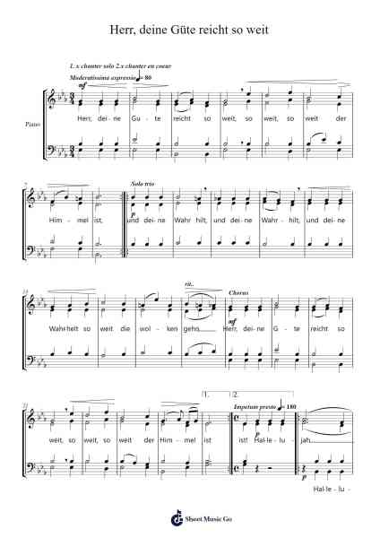 Herr, deine Güte reicht so weit 樂譜由 Eduard August Grell - 編曲 Pehall