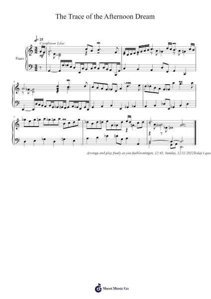 The Trace of the Afternoon Dream Sheet Music by Toursbur-Arr.Efbooth Borgfe
