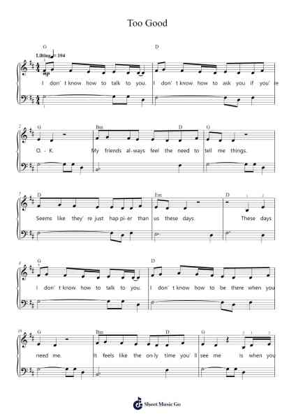 Too Good Sheet Music by Drake-Arr.Denre