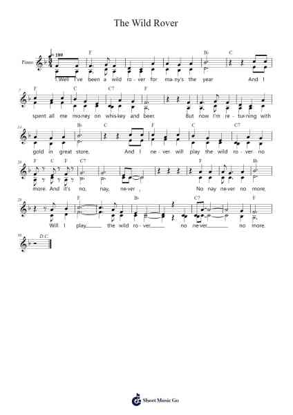 The Wild Rover Sheet Music by Misc Traditional-Arr.Priestsey