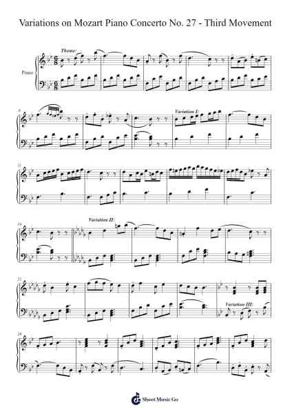Variations on Mozart Piano Concerto No. 27 - Third Movement 乐谱由 Caleb Kim - 编曲 Babmia