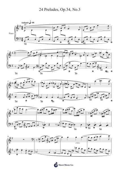 24 Preludes, Op. 34, No. 3 Sheet Music by Dmitri Shostakovich-Arr.Sounoel