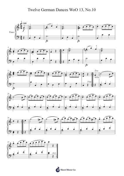 Twelve German Dances, WoO 13: No. 10 Sheet Music by Ludwig van Beethoven-Arr.Wilbeth