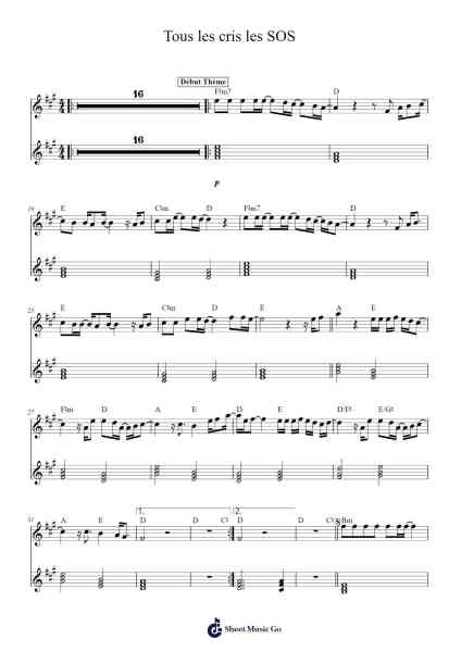 Tous les cris les SOS Sheet Music by Daniel Balavoine-Arr.Dukim