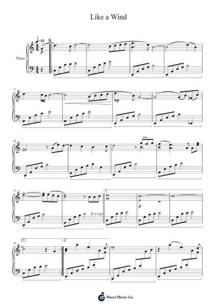 Like a Wind Ноты для фортепиано от undefined-Arr.Hobjeames