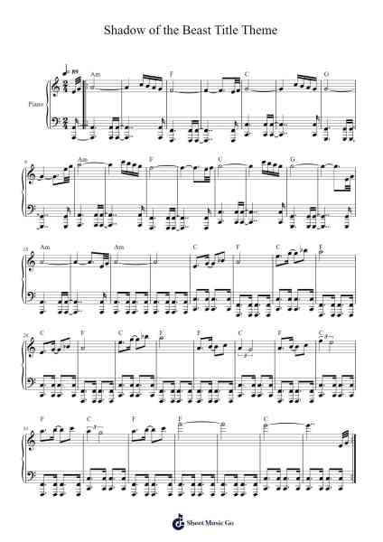 Shadow of the Beast Title Theme Sheet Music by David Whittaker-Arr.Besder