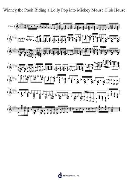 Winney the Pooh Riding a Lolly Pop into Mickey Mouse Club House Sheet Music by Bloomgale-Arr.Grifgins