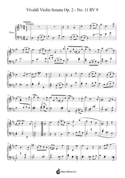 Violin Sonata in D Minor, Op. 2, No. 11, RV 9 Sheet Music by Antonio Vivaldi-Arr.Rares