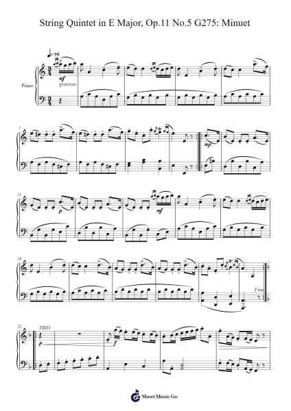 String Quintet in E Major, Op.11 No.5 G275: Minuet Sheet Music by Luigi Boccherini-Arr.Golddon