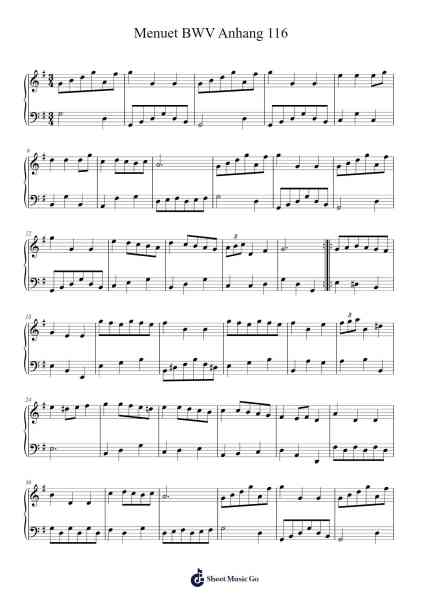 Menuet in G Major, BWV Anhang 116 Sheet Music by Johann Sebastian Bach-Arr.Peale