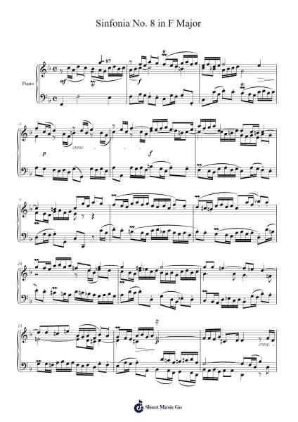 Sinfonia No. 8 in F Major, BWV 794 Sheet Music by Johann Sebastian Bach-Arr.Dwightlind