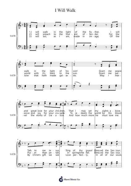 I Will Walk Sheet Music by -Arr.Hearstjean
