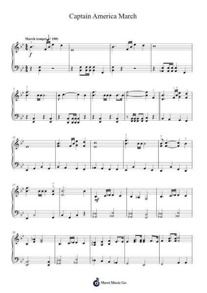 Captain America March 乐谱由 Alan Silvestri - 编曲 Blairharte Titess