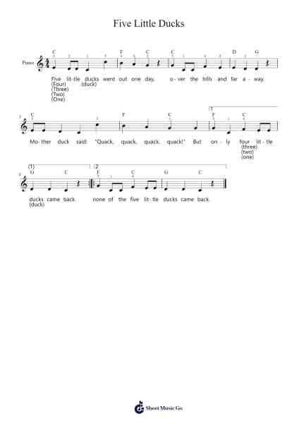 Five Little Ducks Sheet Music by Traditional-Arr.Huttwer Sampland