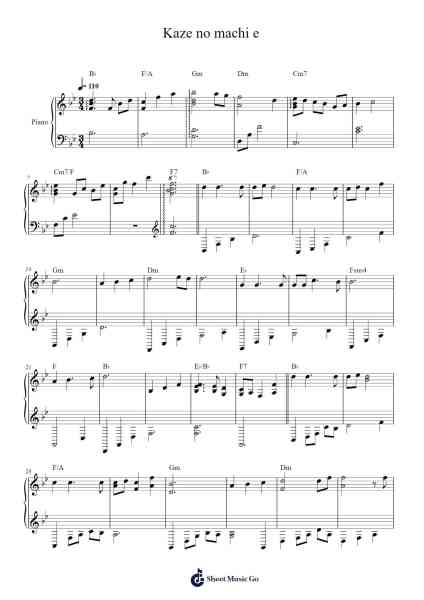 Kaze no machi e Sheet Music by Yuki Kajiura-Arr.Swinthea