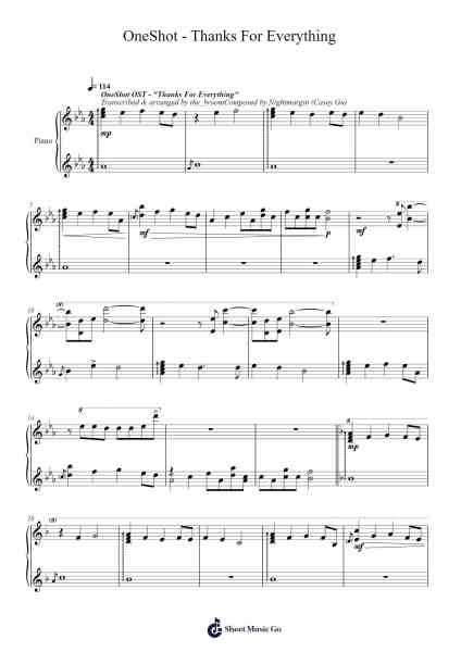 OneShot - Thanks For Everything Sheet Music by Nightmargin-Arr.Jesret