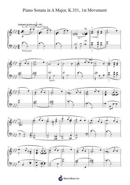 Piano Sonata No. 11 in A Major, K. 331: I. Andante Grazioso Sheet Music by Wolfgang Amadeus Mozart-Arr.Bownio Elroytier