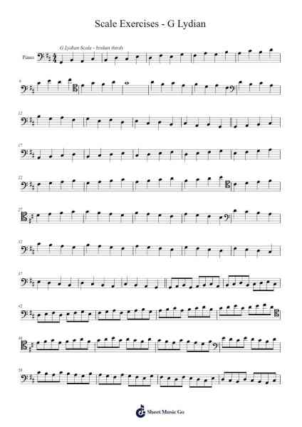 Scale Exercises - G Lydian Sheet Music by Lady Bass Music-Arr.Borgtle