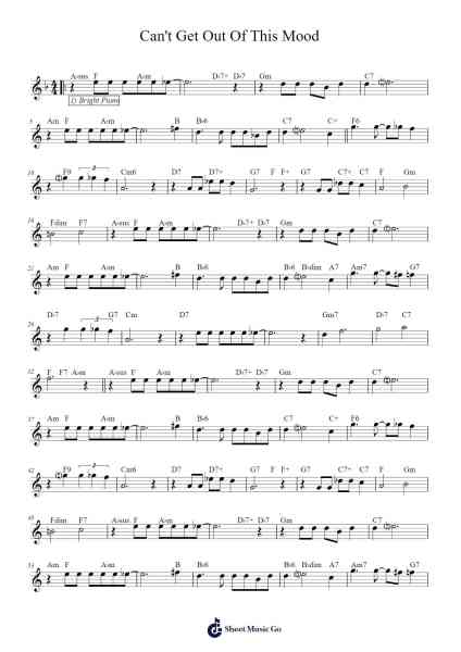 Can't Get Out Of This Mood Sheet Music by Unknown author-Arr.Cleflower Turcah