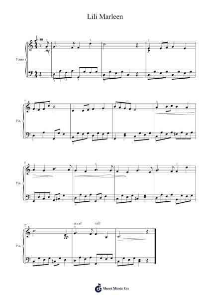 Lili Marleen Sheet Music by Marlene Dietrich-Arr.Hugill