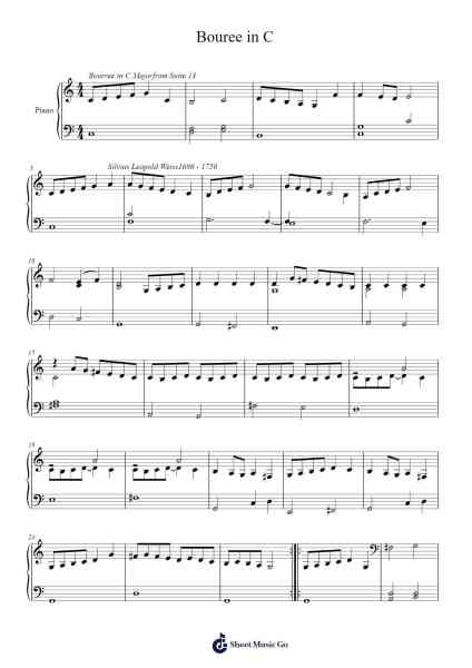 Bourrée in C Major Sheet Music by -Arr.Asmie Panvien