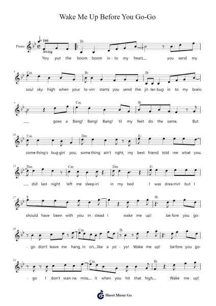 Wake Me Up Before You Go-Go Ноты для фортепиано от Wham!-Arr.Kepmill Rexbloor