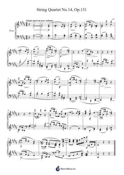 String Quartet No. 14 in C Sharp Minor, Op. 131 Sheet Music by Ludwig van Beethoven-Arr.Hillian